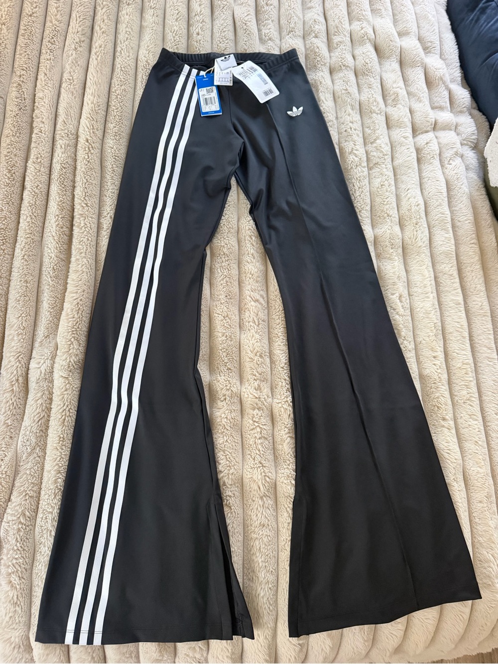 Adidas Womens Black Track Pants with White Stripes
